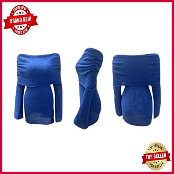 Off Shoulder Mini Bodycon Dress Long Sleeve Crochet Mesh Elegant Going Out - Picture 6 of 6